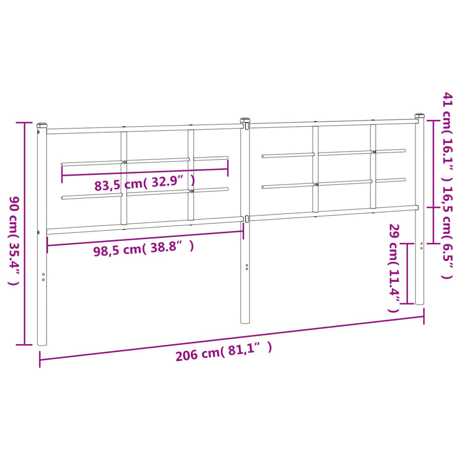 Hoofdbord 200 cm metaal zwart