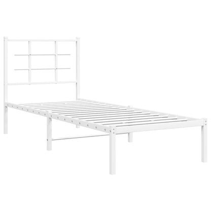 Bedframe met hoofdbord metaal wit 75 x 190 cm