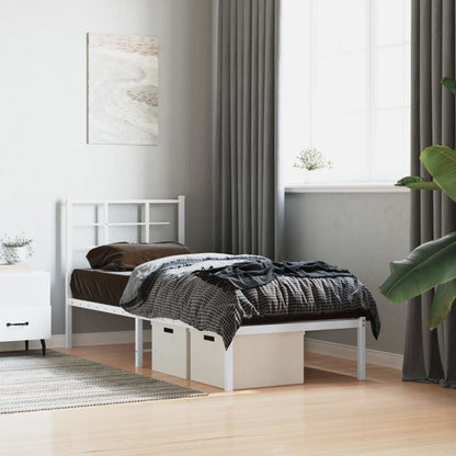 Bedframe met hoofdbord metaal wit 75 x 190 cm