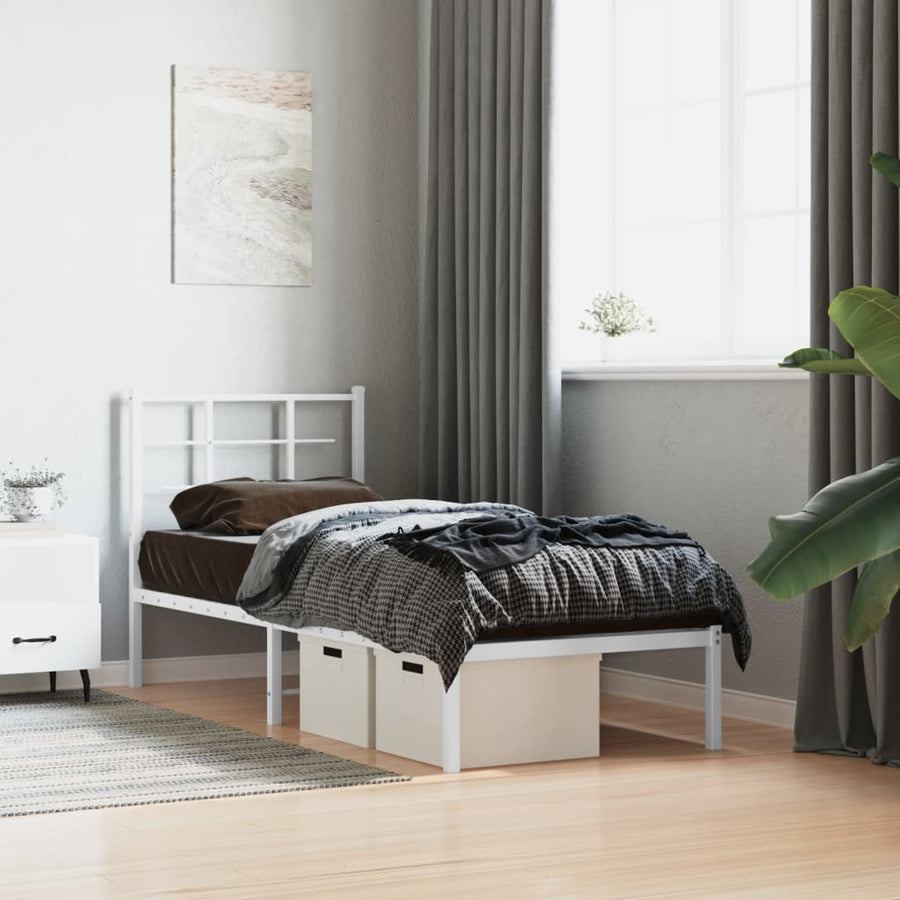 Bedframe met hoofdbord metaal wit 75 x 190 cm