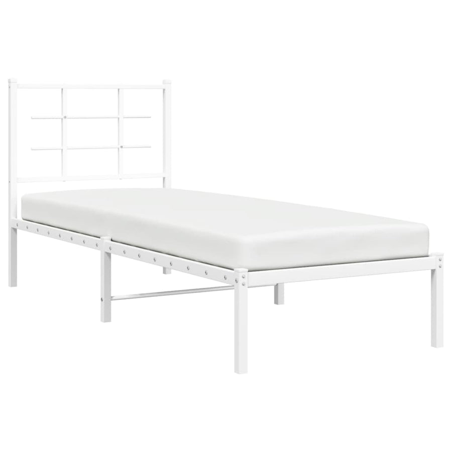 Bedframe met hoofdbord metaal wit 75 x 190 cm