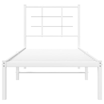 Bedframe met hoofdbord metaal wit 75 x 190 cm