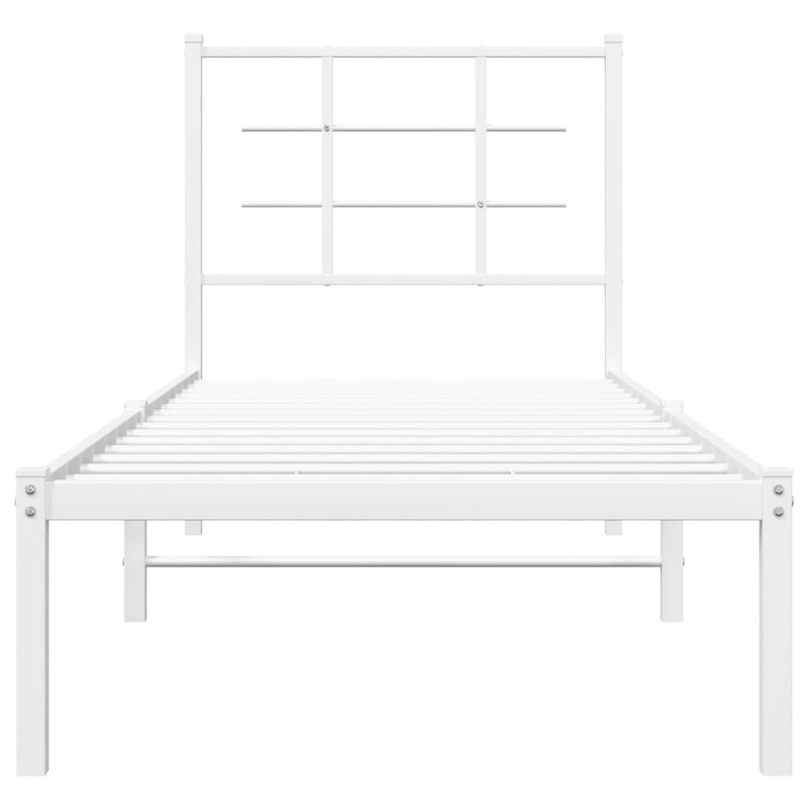 Bedframe met hoofdbord metaal wit 75 x 190 cm