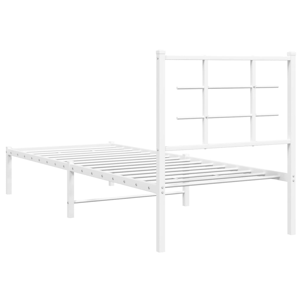 Bedframe met hoofdbord metaal wit 75 x 190 cm