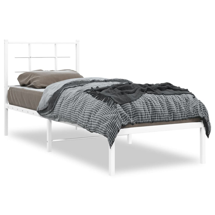 Bedframe met hoofdbord metaal wit 75 x 190 cm