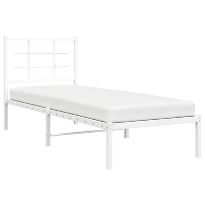Bedframe met hoofdbord metaal wit 80x200 cm