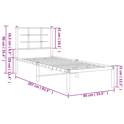 Bedframe met hoofdbord metaal wit 80x200 cm