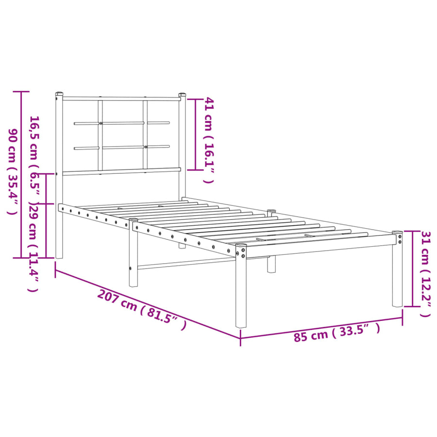 Bedframe met hoofdbord metaal wit 80x200 cm