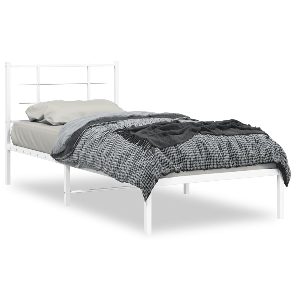 Bedframe Metaal 90 x 190 cm Wit met hoofdbord