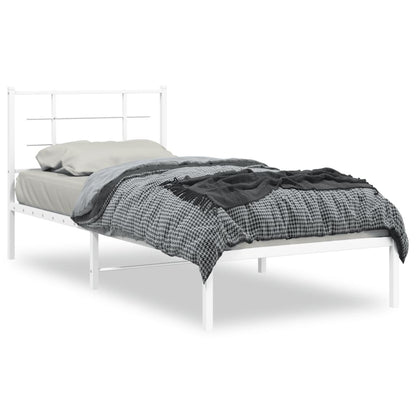 Bedframe Metaal 90 x 190 cm Wit met hoofdbord