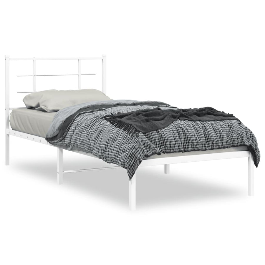 Bedframe Metaal 90 x 190 cm Wit met hoofdbord