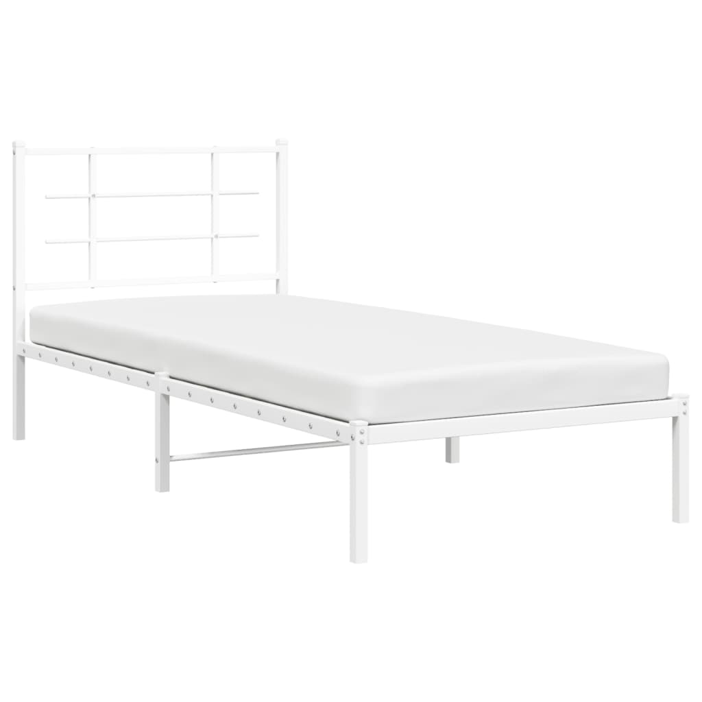 Bedframe Metaal 90 x 190 cm Wit met hoofdbord