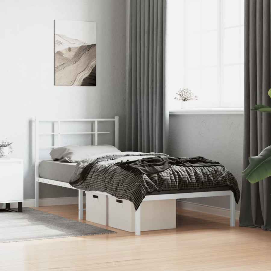 Bedframe Metaal 90 x 190 cm Wit met hoofdbord