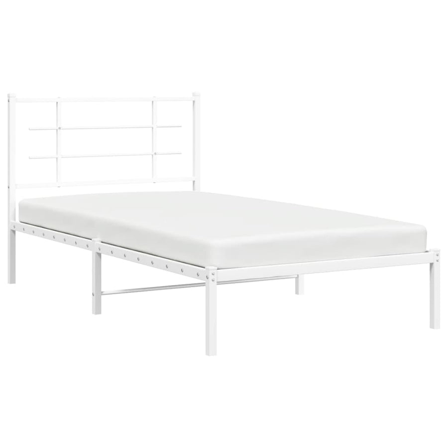 Bedframe met hoofdbord metaal wit 100x190 cm