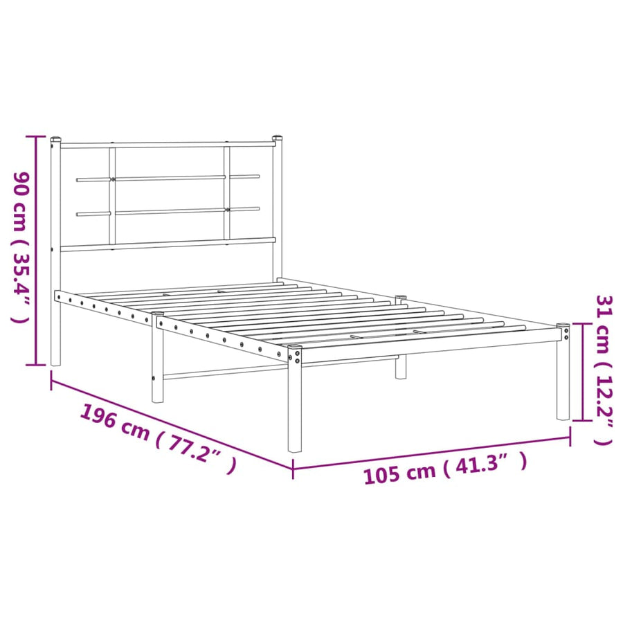 Bedframe met hoofdbord metaal wit 100x190 cm