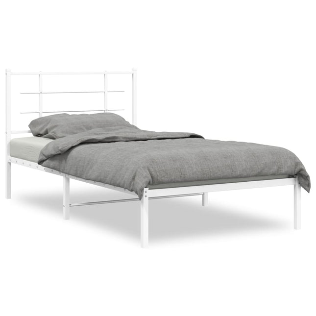 Bedframe met hoofdbord metaal wit 100x190 cm