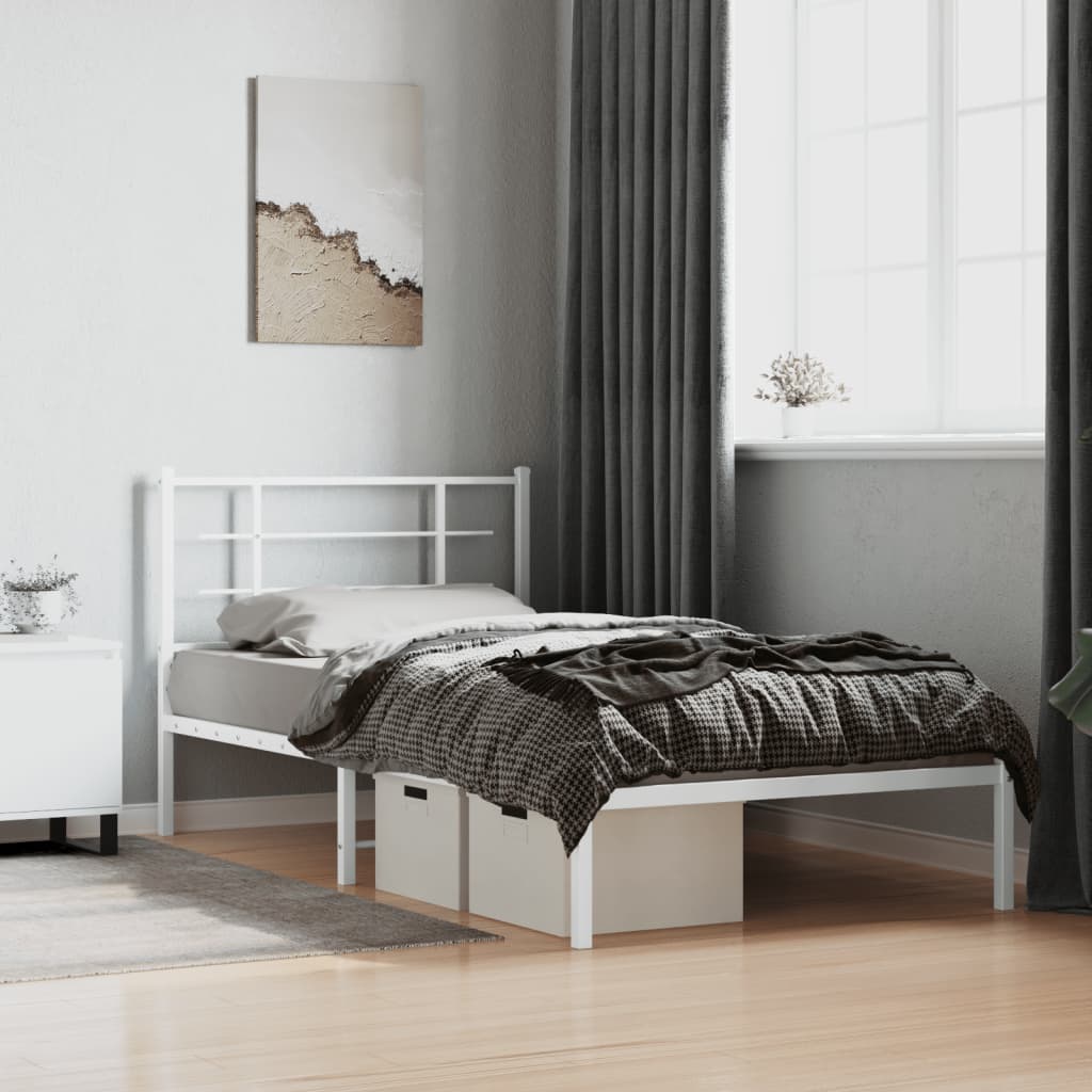Bedframe Metaal 100 x 200 cm Wit met hoofdbord