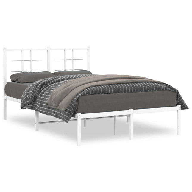 Bedframe met hoofdbord metaal wit 120x190 cm