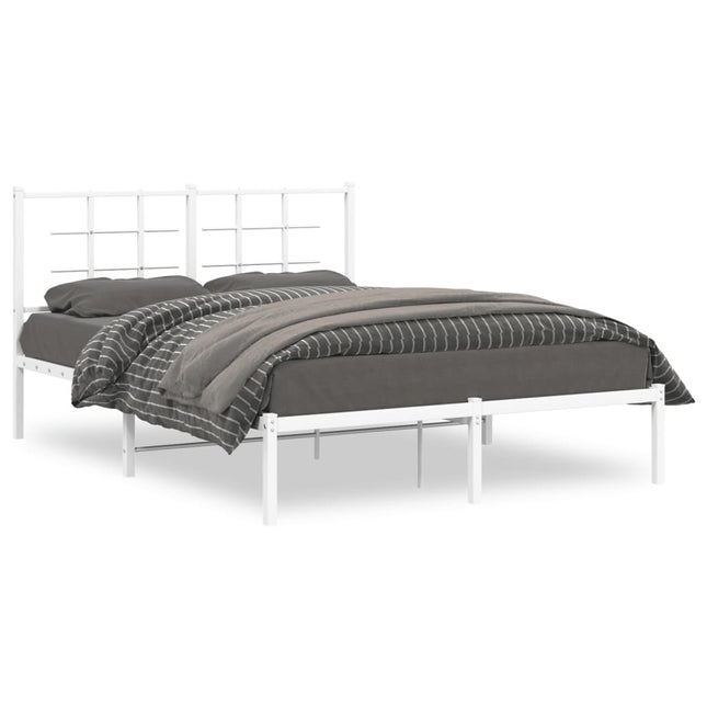 Bedframe met hoofdbord metaal wit 140x190 cm