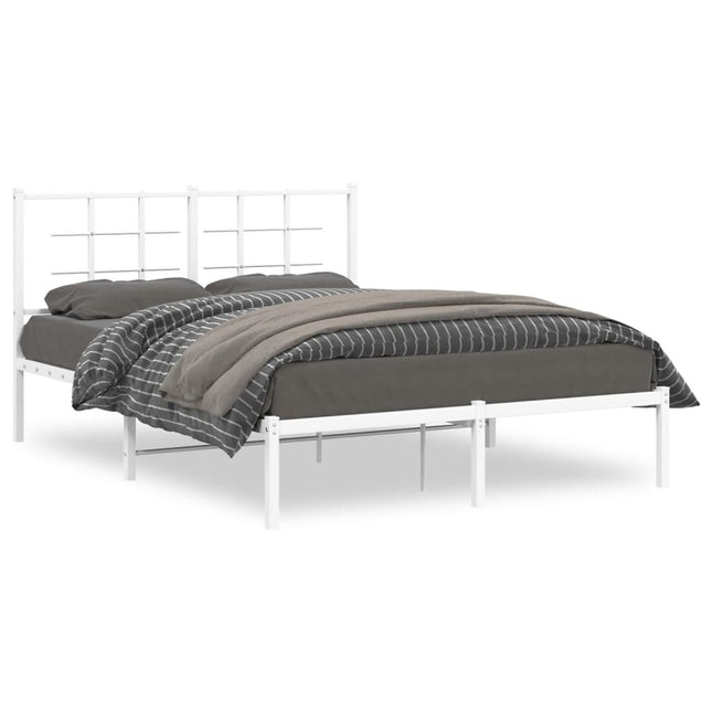 Bedframe met hoofdbord metaal wit 140x200 cm