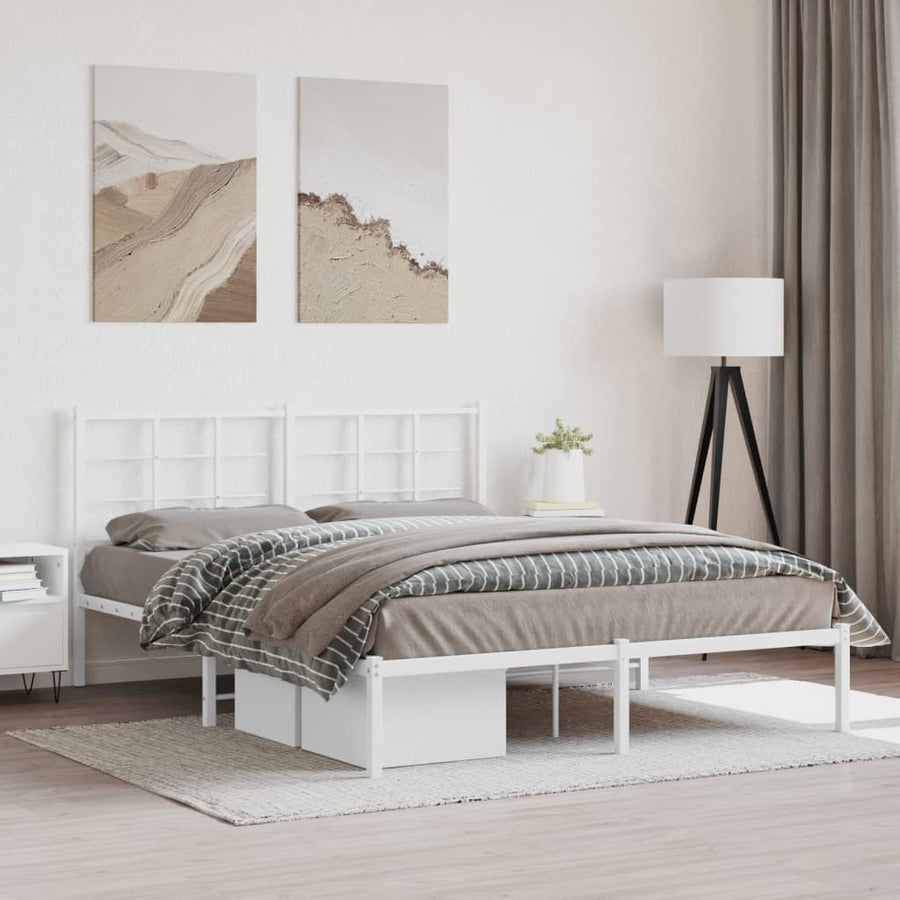 Bedframe Metaal 150 x 200 cm Wit met hoofdbord