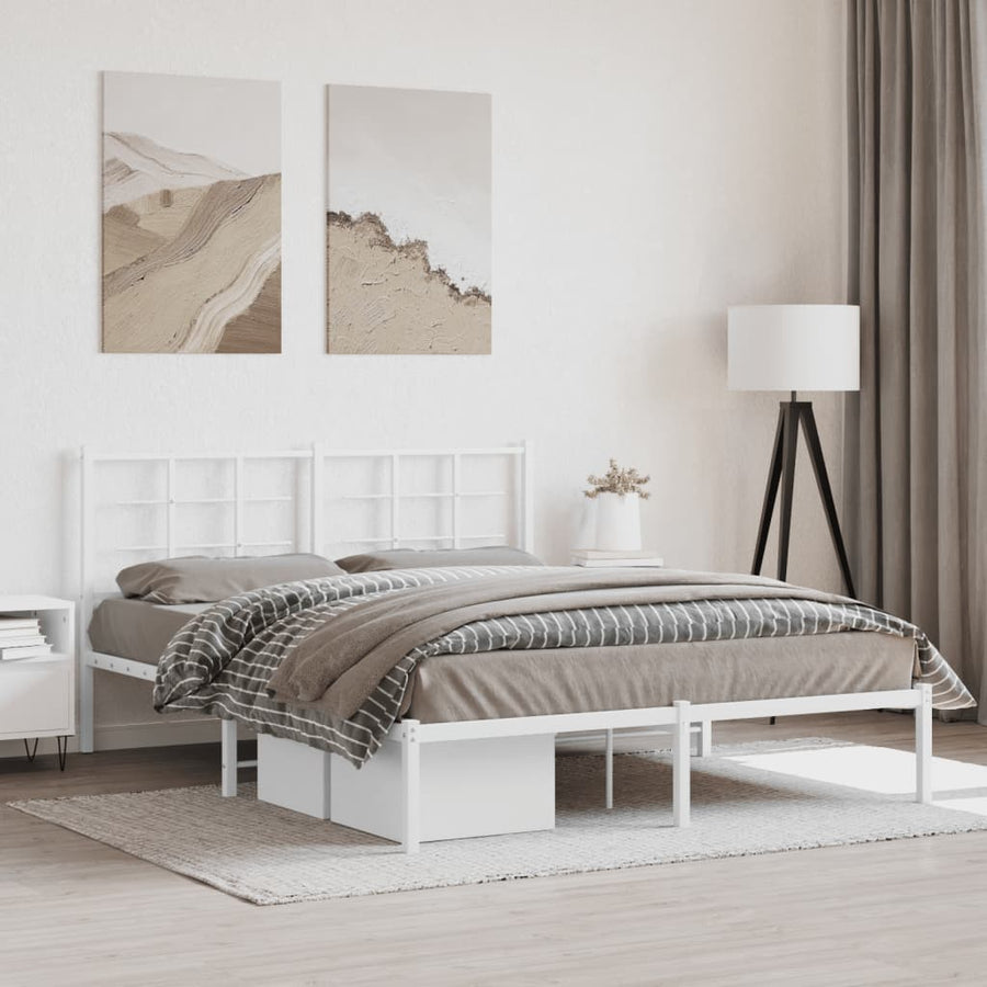 Bedframe Metaal 160 x 200 cm Wit met hoofdbord