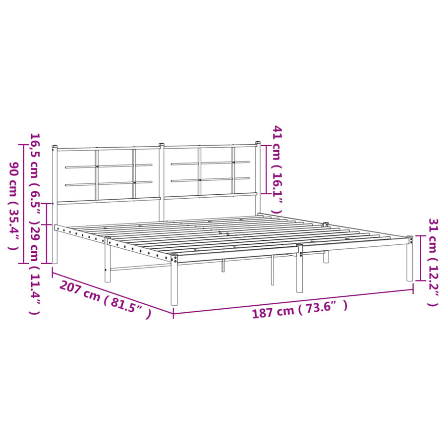 Bedframe Metaal 180 x 200 cm Wit met hoofdbord
