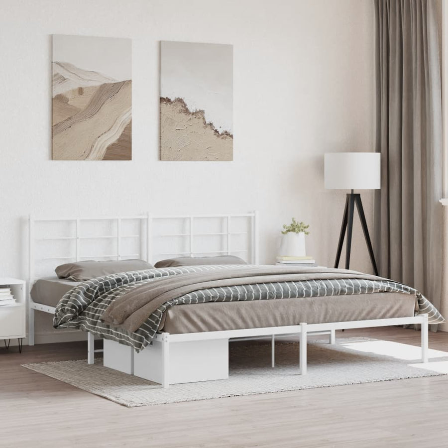 Bedframe Metaal 180 x 200 cm Wit met hoofdbord