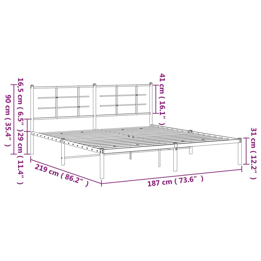 Bedframe met hoofdbord metaal wit 183x213 cm