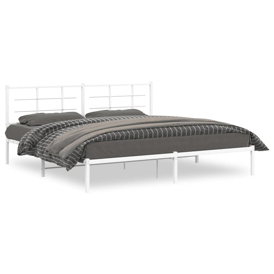 Bedframe met hoofdbord metaal wit 193x203 cm