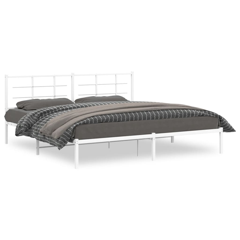 Bedframe met hoofdbord metaal wit 200x200 cm