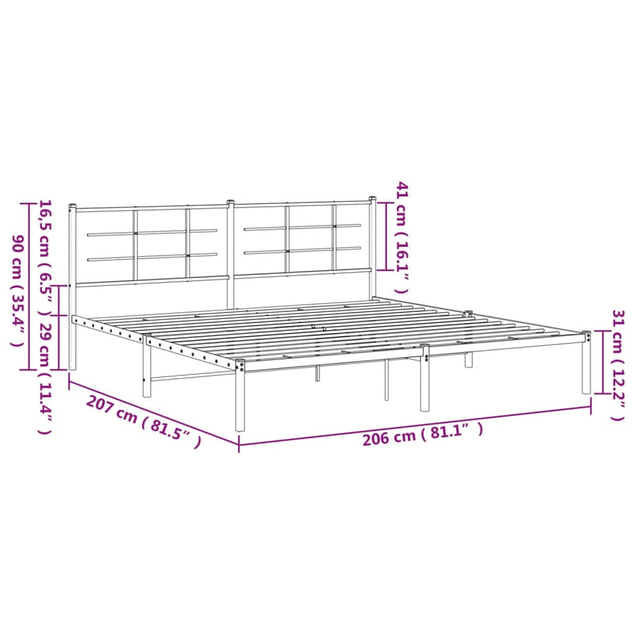 Bedframe met hoofdbord metaal wit 200x200 cm