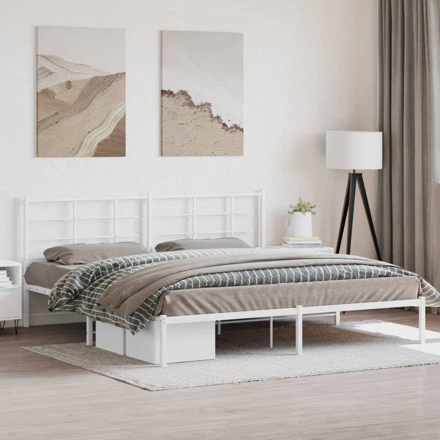Bedframe met hoofdbord metaal wit 200x200 cm