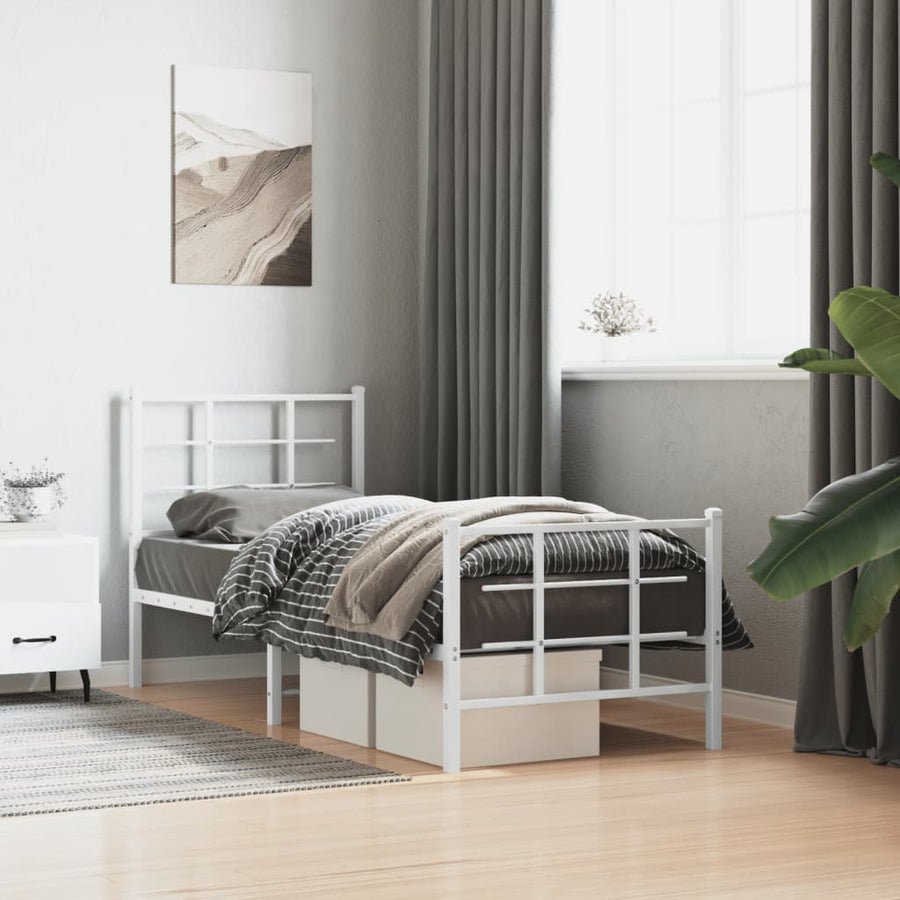 Bedframe met hoofd- en voeteneinde metaal wit 75x190 cm