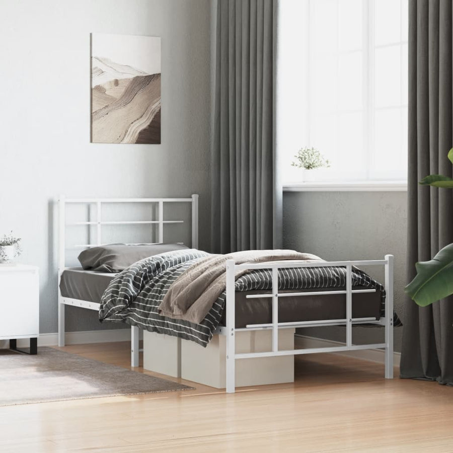 Bedframe met hoofd- en voeteneinde metaal wit 90x190 cm