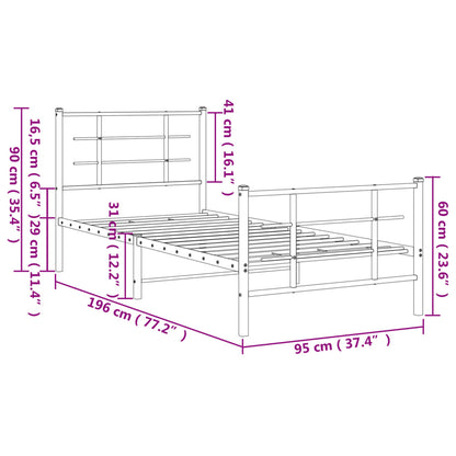 Bedframe met hoofd- en voeteneinde metaal wit 90x190 cm