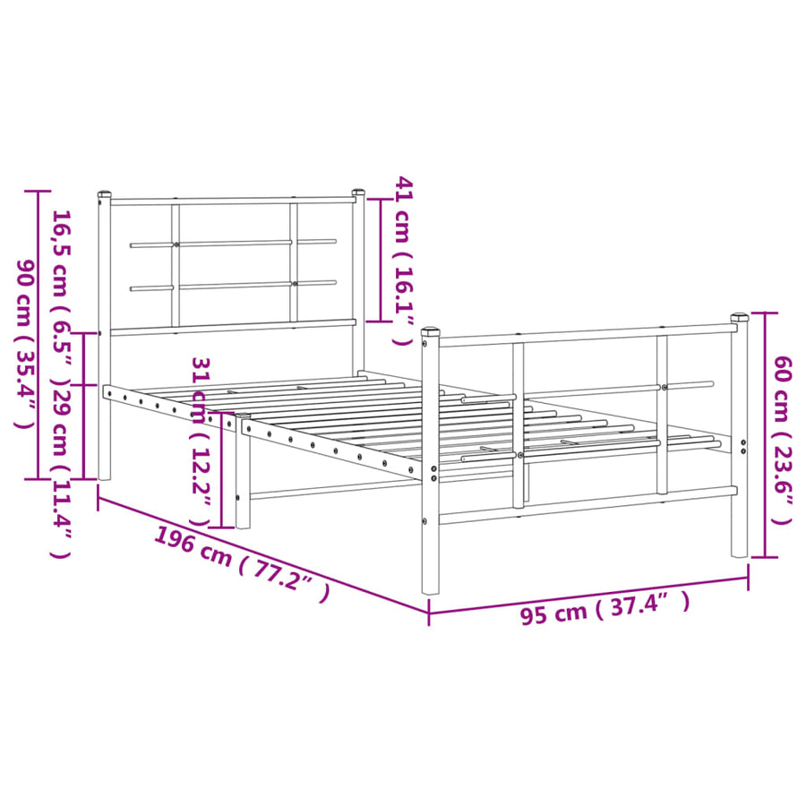 Bedframe met hoofd- en voeteneinde metaal wit 90x190 cm