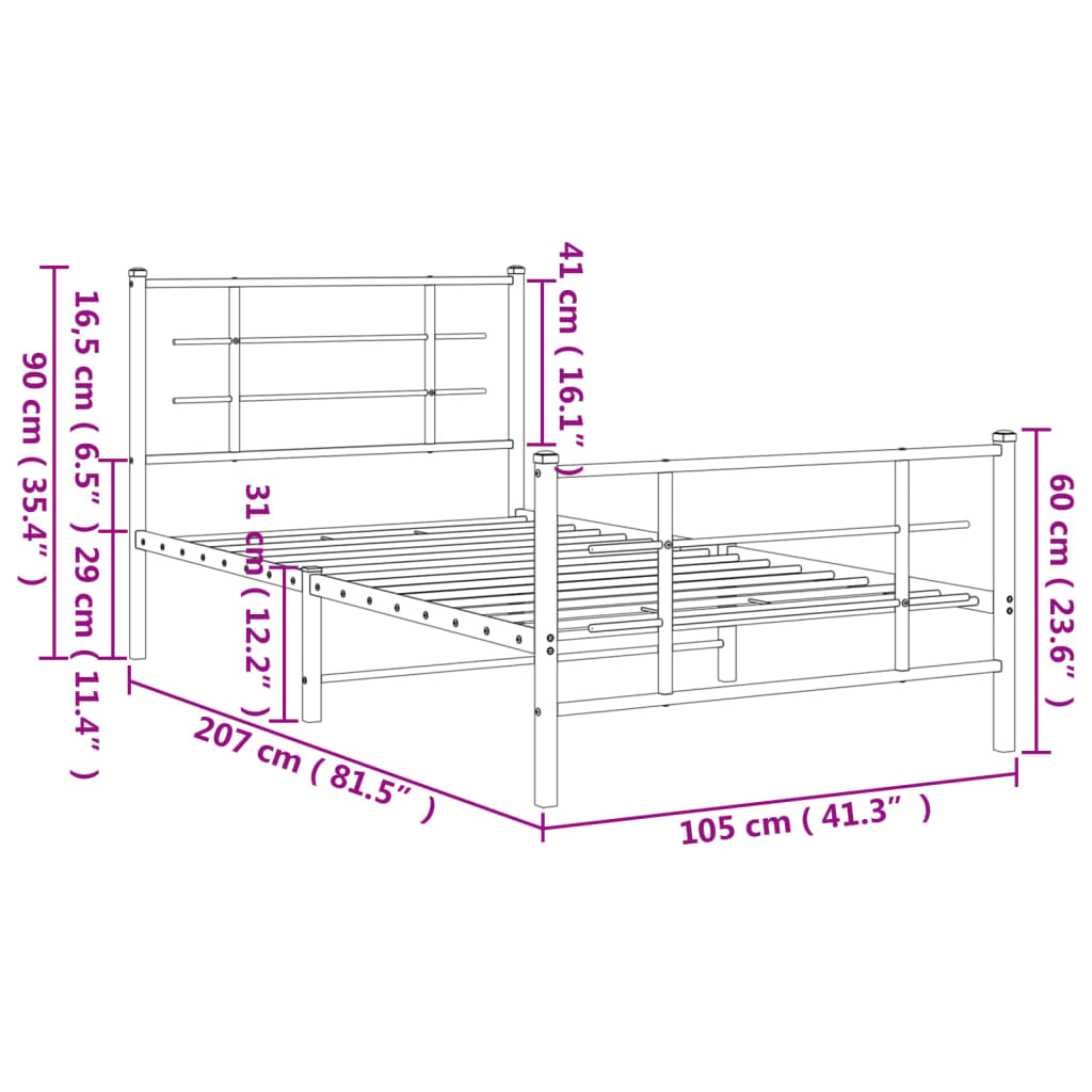 Bedframe Met Hoofd- En Voeteneinde Metaal 100 x 200 cm