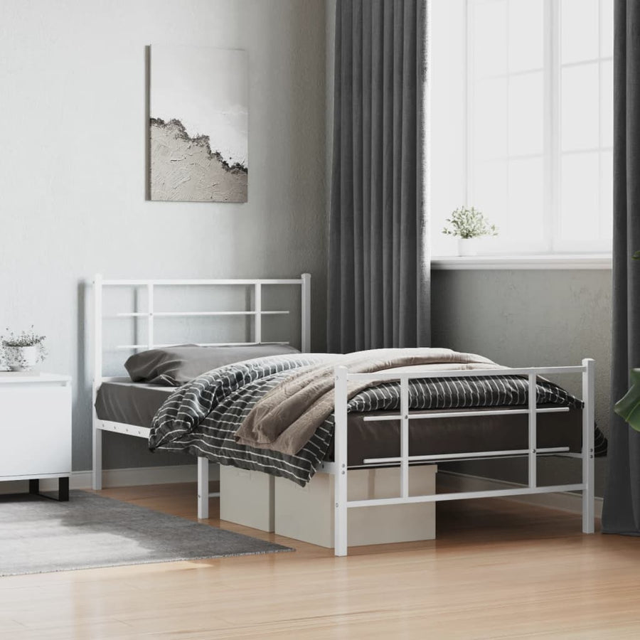 Bedframe met hoofd- en voeteneinde metaal wit 107x203 cm