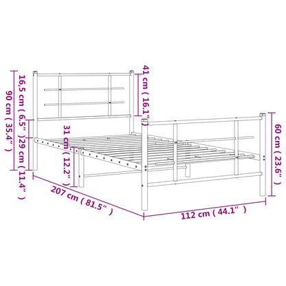 Bedframe met hoofd- en voeteneinde metaal wit 107x203 cm