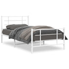 Bed frame with headboard and footboard metal white 107x203 cm