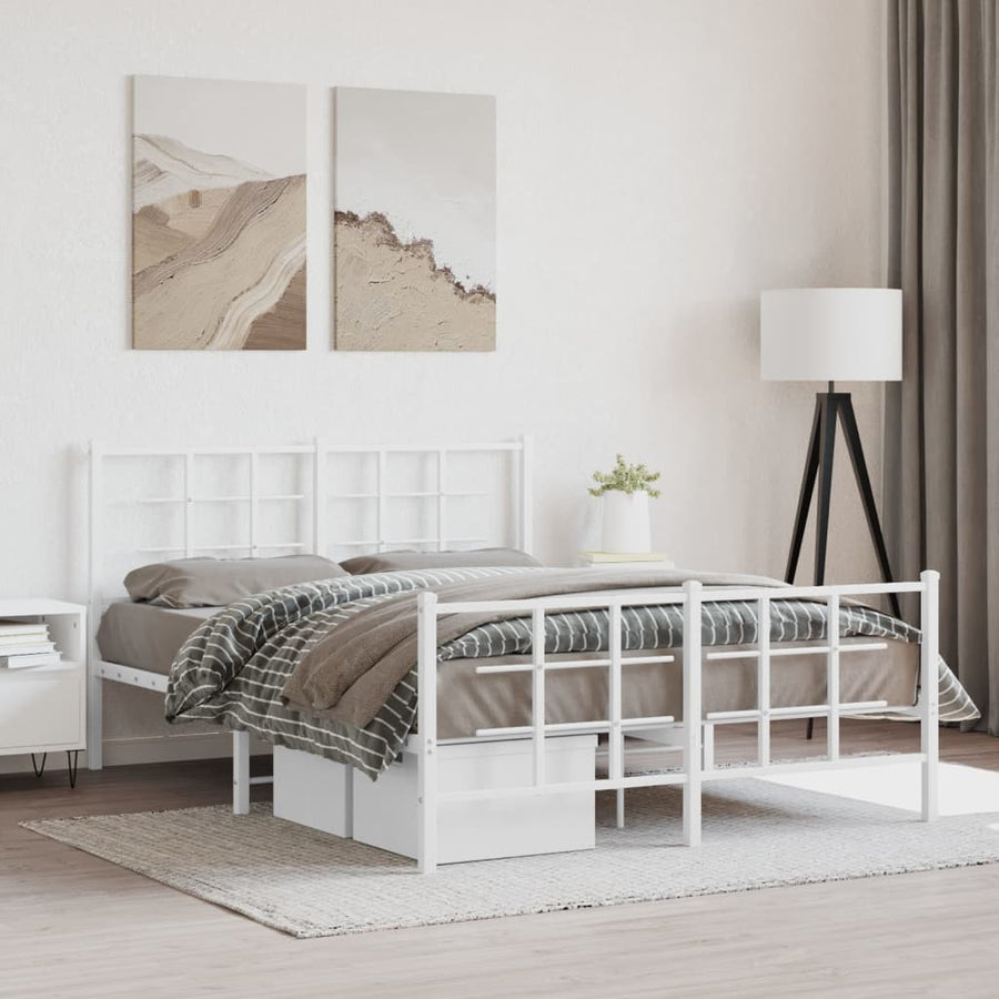 Bedframe met hoofd- en voeteneinde metaal wit 135x190 cm