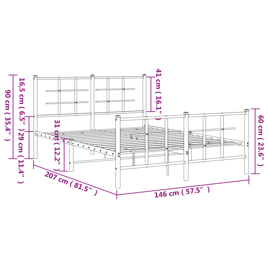 Bedframe met hoofd- en voeteneinde metaal wit 140x200 cm