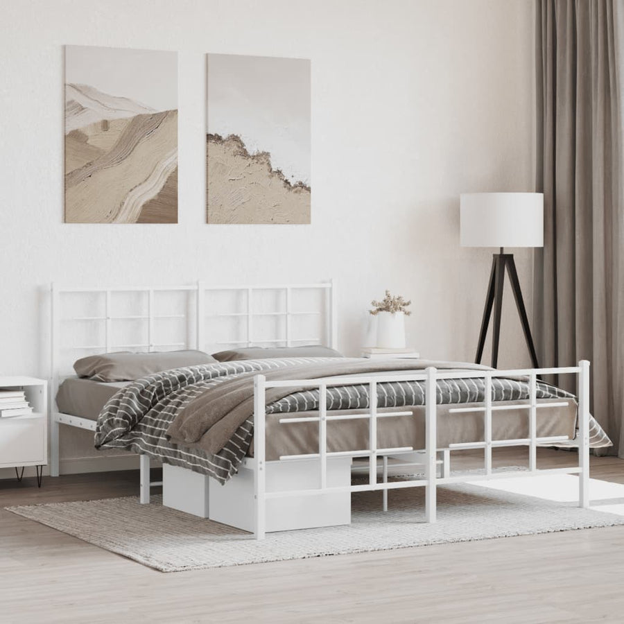 Bedframe met hoofd- en voeteneinde metaal wit 150x200 cm
