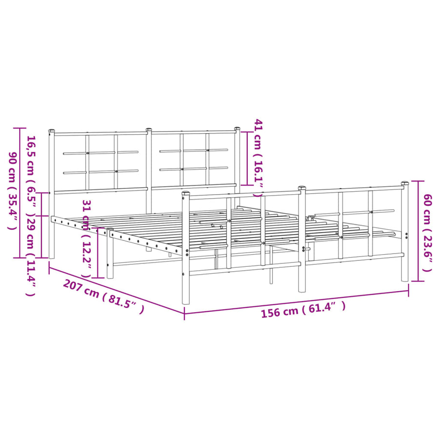 Bedframe met hoofd- en voeteneinde metaal wit 150x200 cm