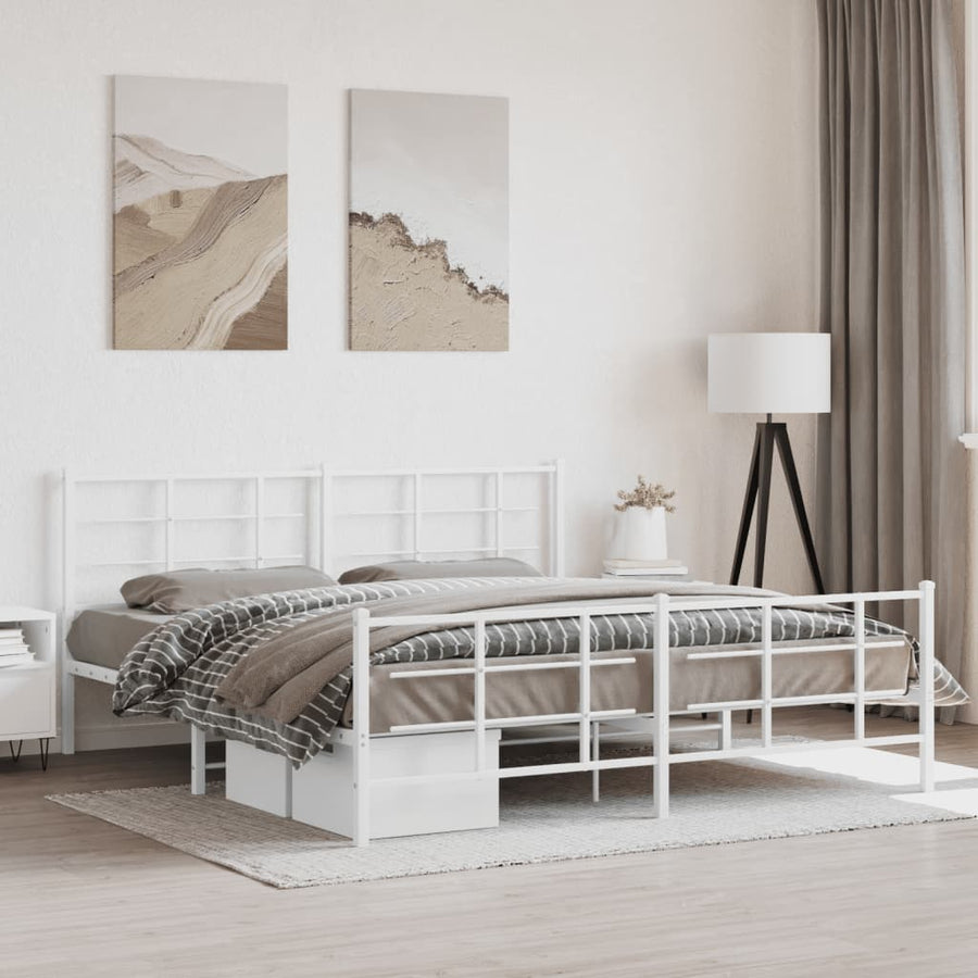 Bedframe met hoofd- en voeteneinde metaal wit 183x213 cm