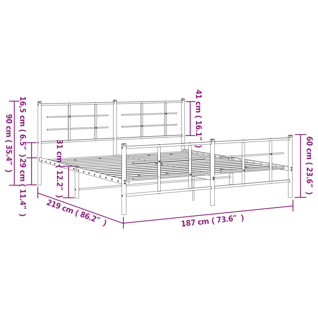 Bedframe met hoofd- en voeteneinde metaal wit 183x213 cm
