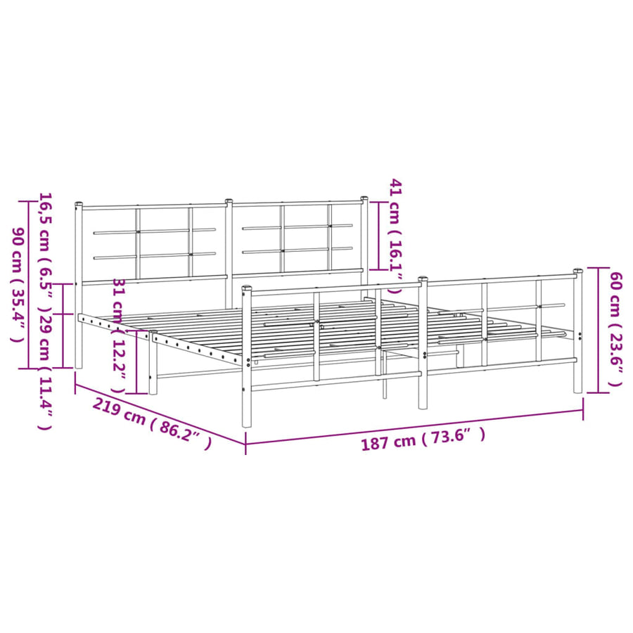 Bedframe met hoofd- en voeteneinde metaal wit 183x213 cm
