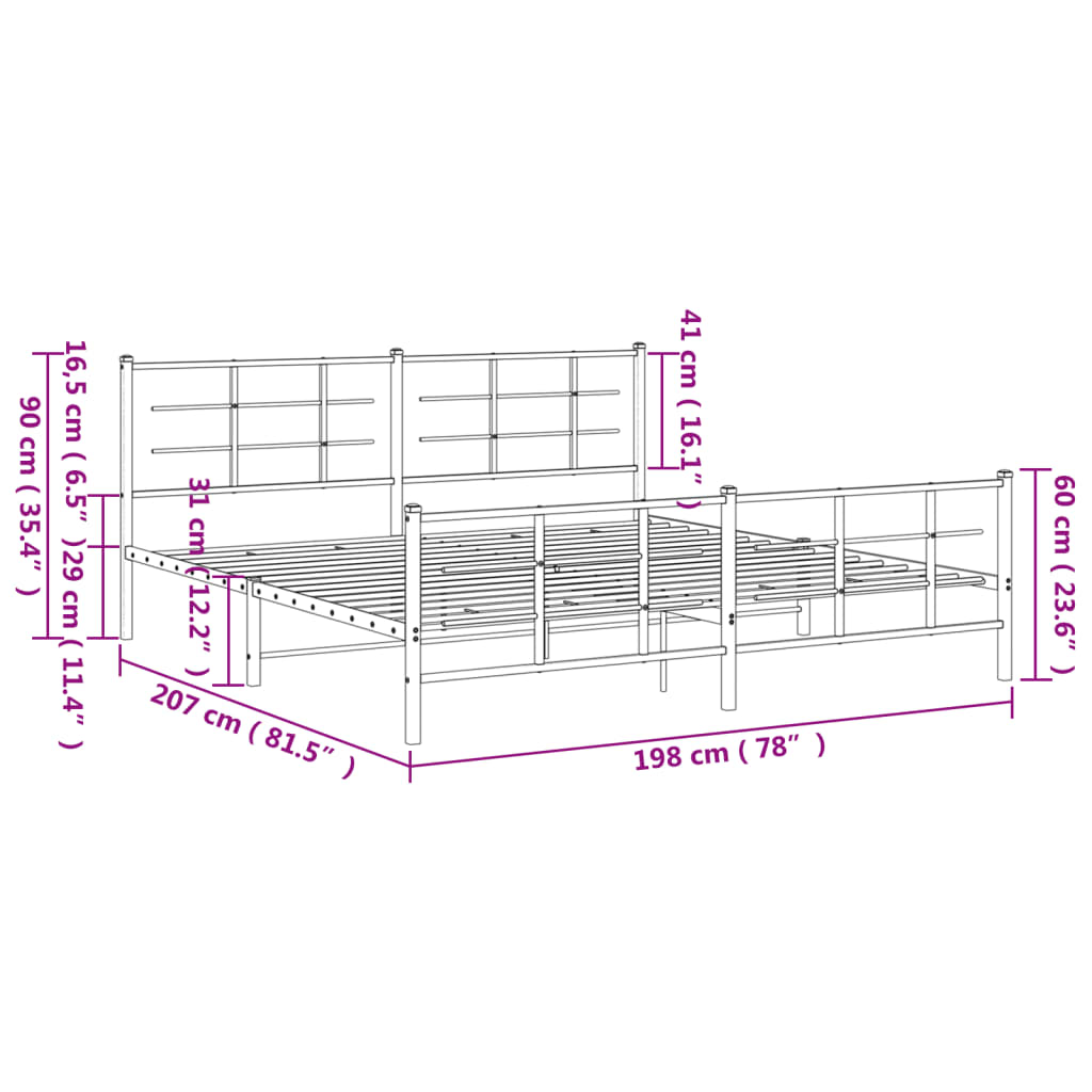 Bedframe met hoofd- en voeteneinde metaal wit 193x203 cm