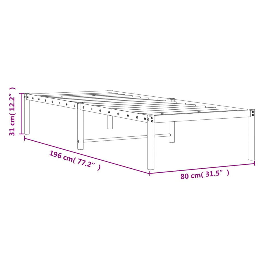 Bedframe Metaal Zwart 75 X 190 Cm